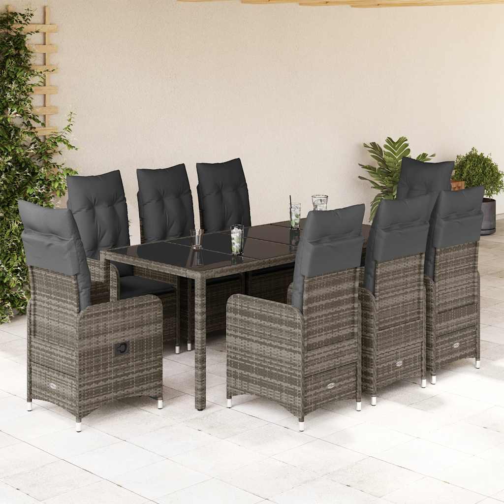vidaXL Set bistro de grădină cu perne, 9 piese, gri, poliratan vidaXL Set bistro de grădină cu perne, 9 piese, gri, poliratan