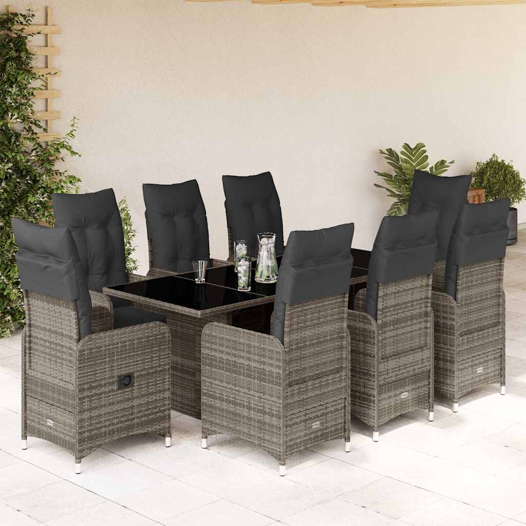vidaXL Set bistro de grădină cu perne, 9 piese, gri, poliratan vidaXL Set bistro de grădină cu perne, 9 piese, gri, poliratan