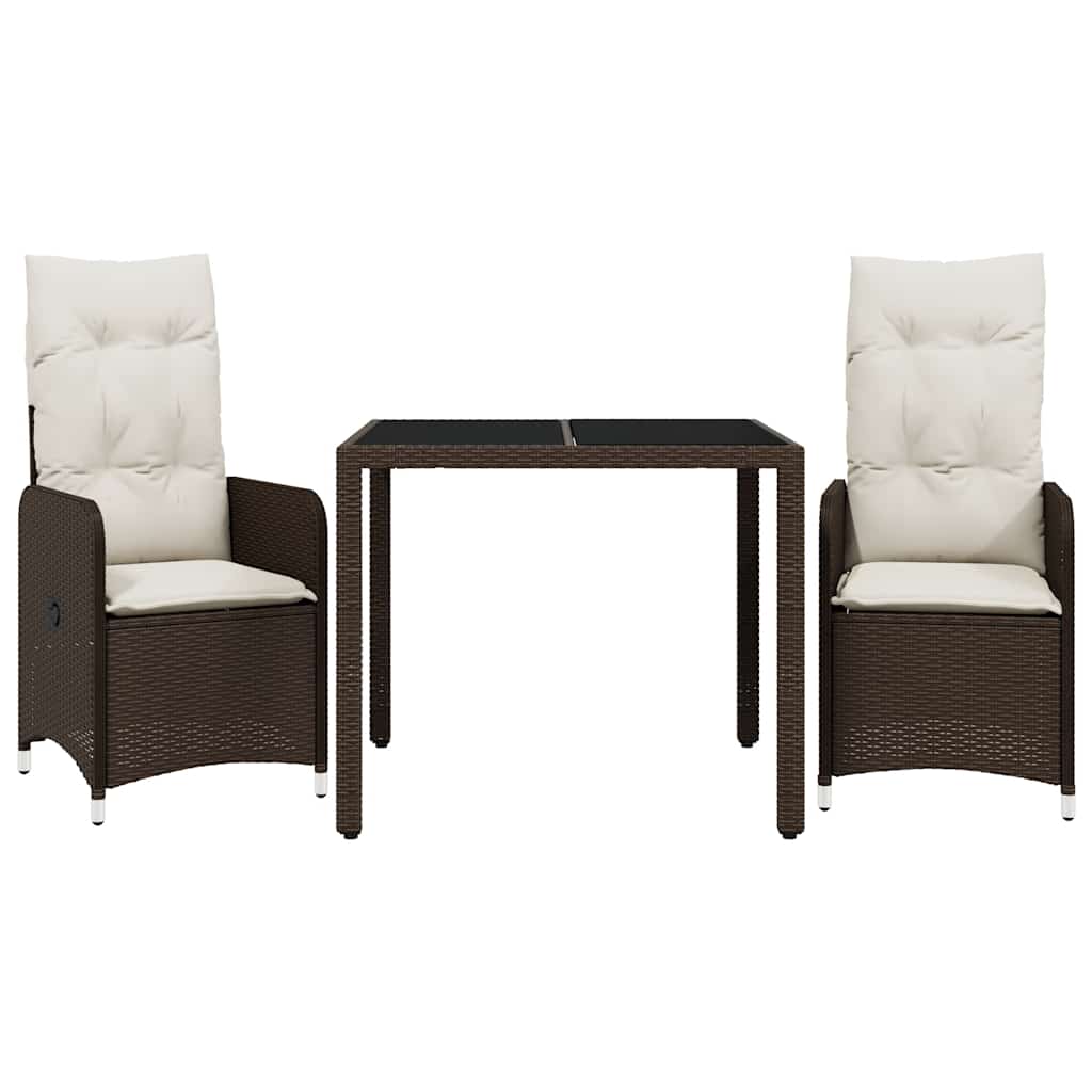 vidaXL Set bistro de grădină, 3 piese, cu perne, maro, poliratan vidaXL Set bistro de grădină, 3 piese, cu perne, maro, poliratan