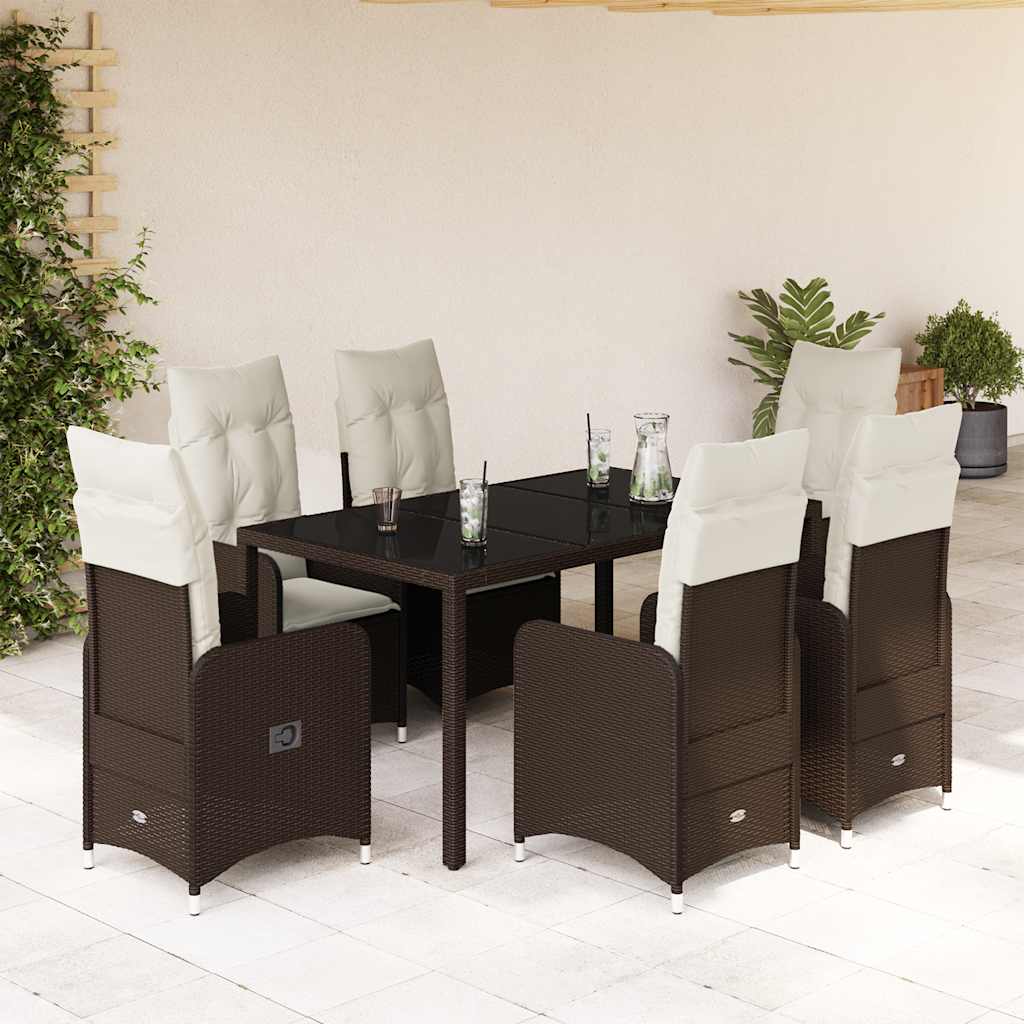 vidaXL Set bistro de grădină cu perne, 7 piese, maro, poliratan vidaXL Set bistro de grădină cu perne, 7 piese, maro, poliratan