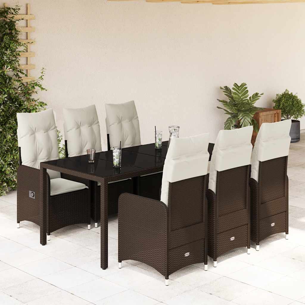 vidaXL Set bistro de grădină cu perne, 7 piese, maro, poliratan vidaXL Set bistro de grădină cu perne, 7 piese, maro, poliratan