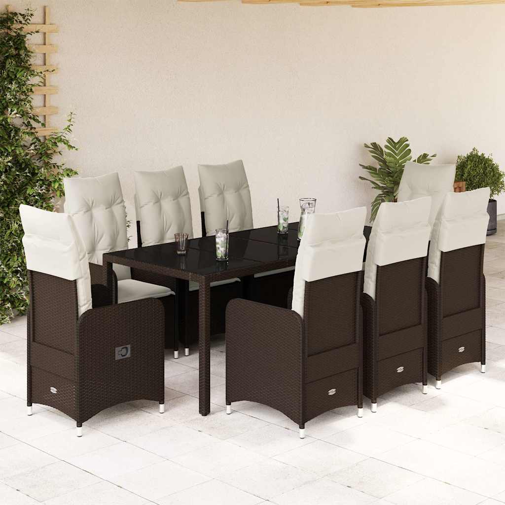 vidaXL Set bistro de grădină cu perne, 9 piese, maro, poliratan vidaXL Set bistro de grădină cu perne, 9 piese, maro, poliratan
