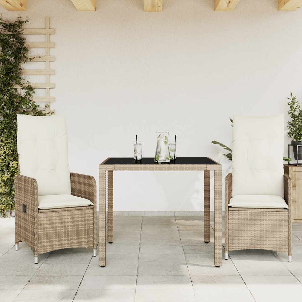 vidaXL Set bistro de grădină, 3 piese, cu perne, bej, poliratan vidaXL Set bistro de grădină, 3 piese, cu perne, bej, poliratan