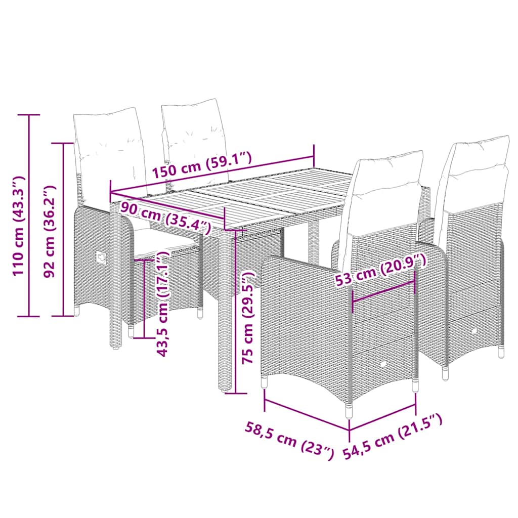 vidaXL Set bistro de grădină, 5 piese, cu perne, bej, poliratan vidaXL Set bistro de grădină, 5 piese, cu perne, bej, poliratan