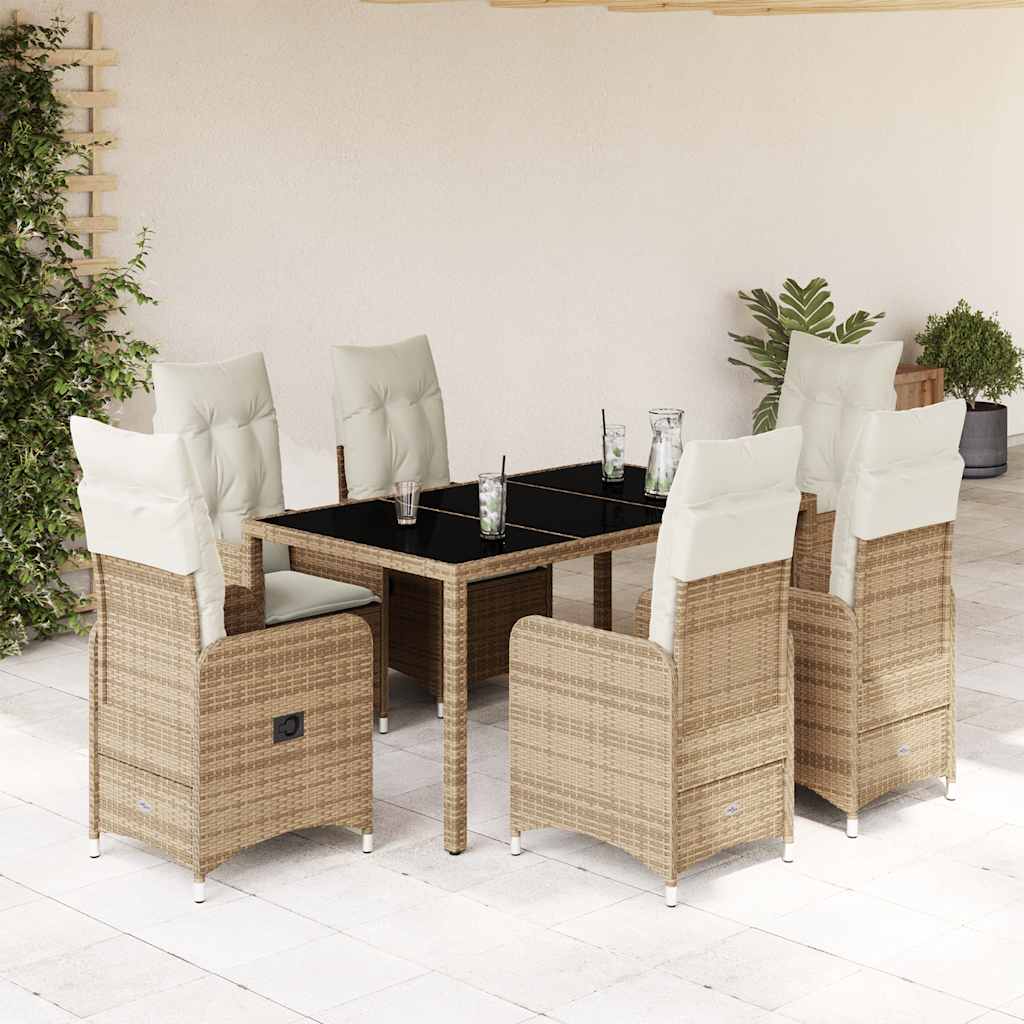 vidaXL Set bistro de grădină, 7 piese, cu perne, bej, poliratan vidaXL Set bistro de grădină, 7 piese, cu perne, bej, poliratan
