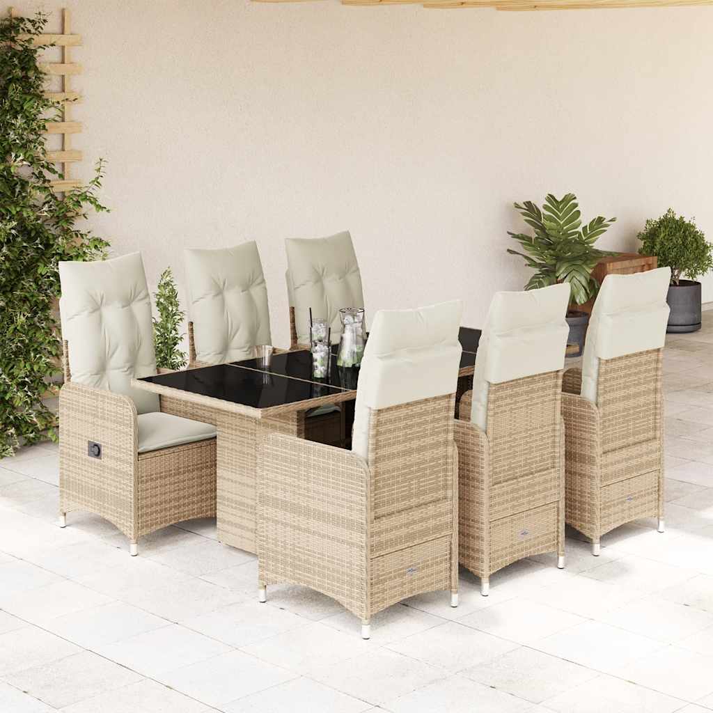 vidaXL Set bistro de grădină, 7 piese, cu perne, bej, poliratan vidaXL Set bistro de grădină, 7 piese, cu perne, bej, poliratan
