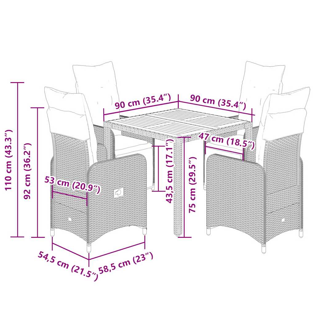 vidaXL Set bistro de grădină cu perne, 5 piese, negru, poliratan vidaXL Set bistro de grădină cu perne, 5 piese, negru, poliratan