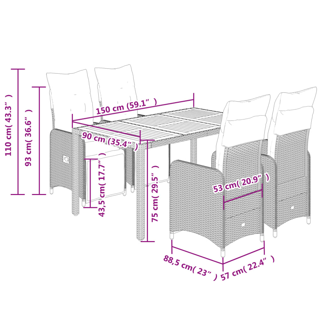 vidaXL Set bistro de grădină cu perne, 5 piese, negru, poliratan vidaXL Set bistro de grădină cu perne, 5 piese, negru, poliratan