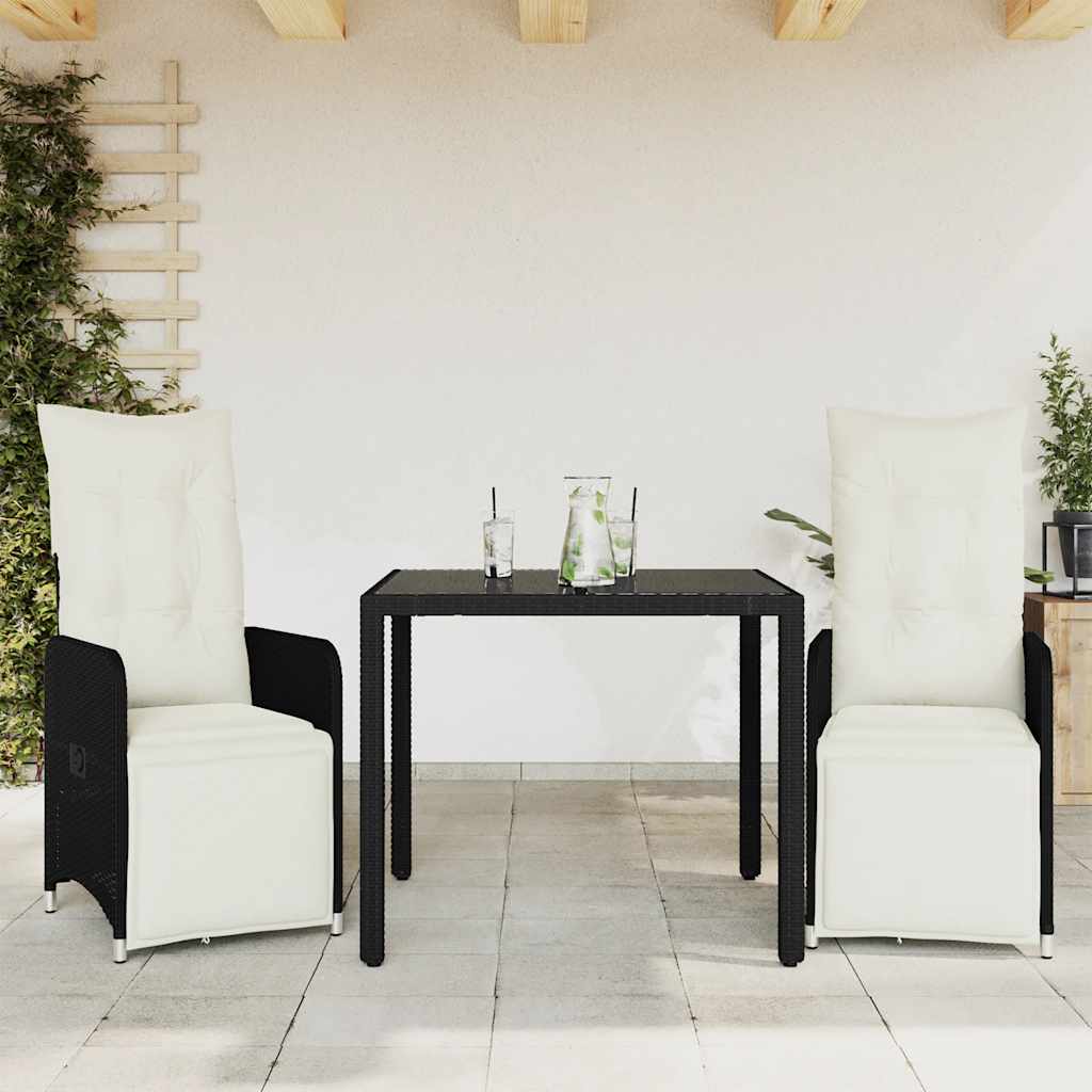 vidaXL Set bistro de grădină cu perne, 3 piese, negru, poliratan vidaXL Set bistro de grădină cu perne, 3 piese, negru, poliratan