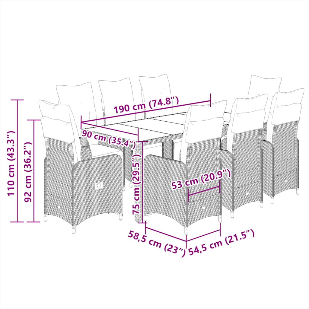 vidaXL Set bistro de grădină, 9 piese, cu perne, negru, poliratan vidaXL Set bistro de grădină, 9 piese, cu perne, negru, poliratan