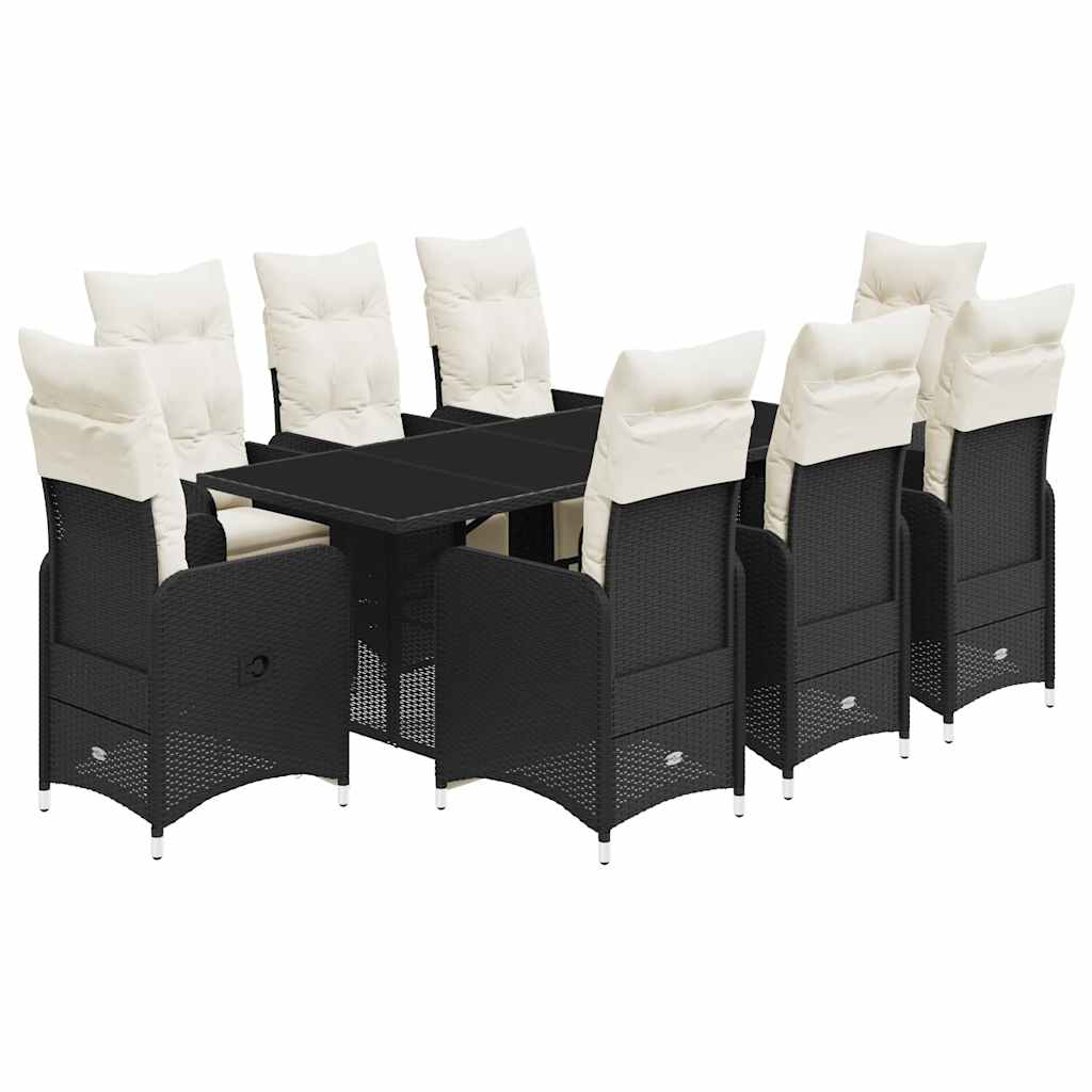 vidaXL Set bistro de grădină, 9 piese, cu perne, negru, poliratan vidaXL Set bistro de grădină, 9 piese, cu perne, negru, poliratan