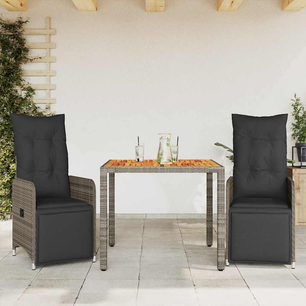 vidaXL Set bistro de grădină cu perne, 3 piese, gri, poliratan vidaXL Set bistro de grădină cu perne, 3 piese, gri, poliratan