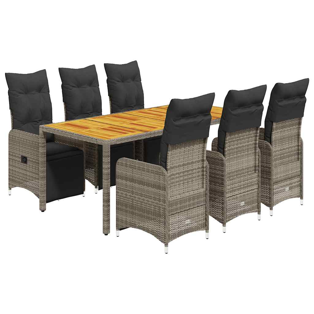 vidaXL Set bistro de grădină cu perne, 7 piese, gri, poliratan vidaXL Set bistro de grădină cu perne, 7 piese, gri, poliratan