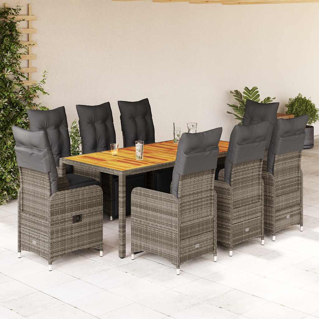 vidaXL Set bistro de grădină cu perne, 9 piese, gri, poliratan vidaXL Set bistro de grădină cu perne, 9 piese, gri, poliratan