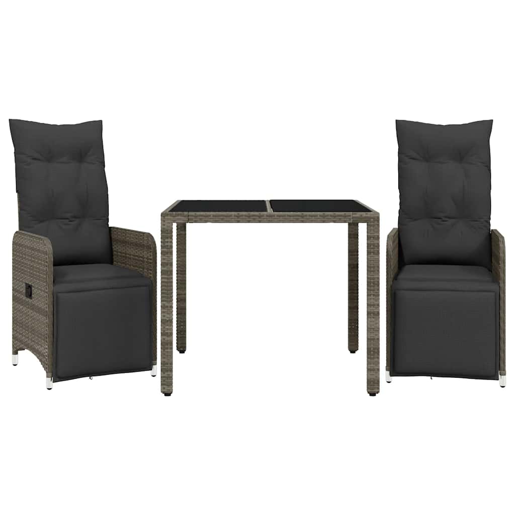 vidaXL Set bistro de grădină cu perne, 3 piese, gri, poliratan vidaXL Set bistro de grădină cu perne, 3 piese, gri, poliratan