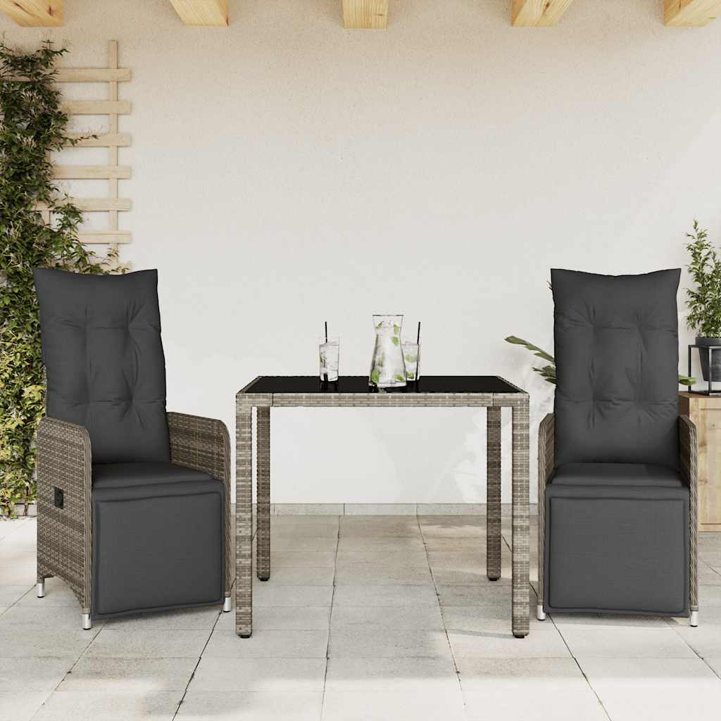 vidaXL Set bistro de grădină cu perne, 3 piese, gri, poliratan vidaXL Set bistro de grădină cu perne, 3 piese, gri, poliratan