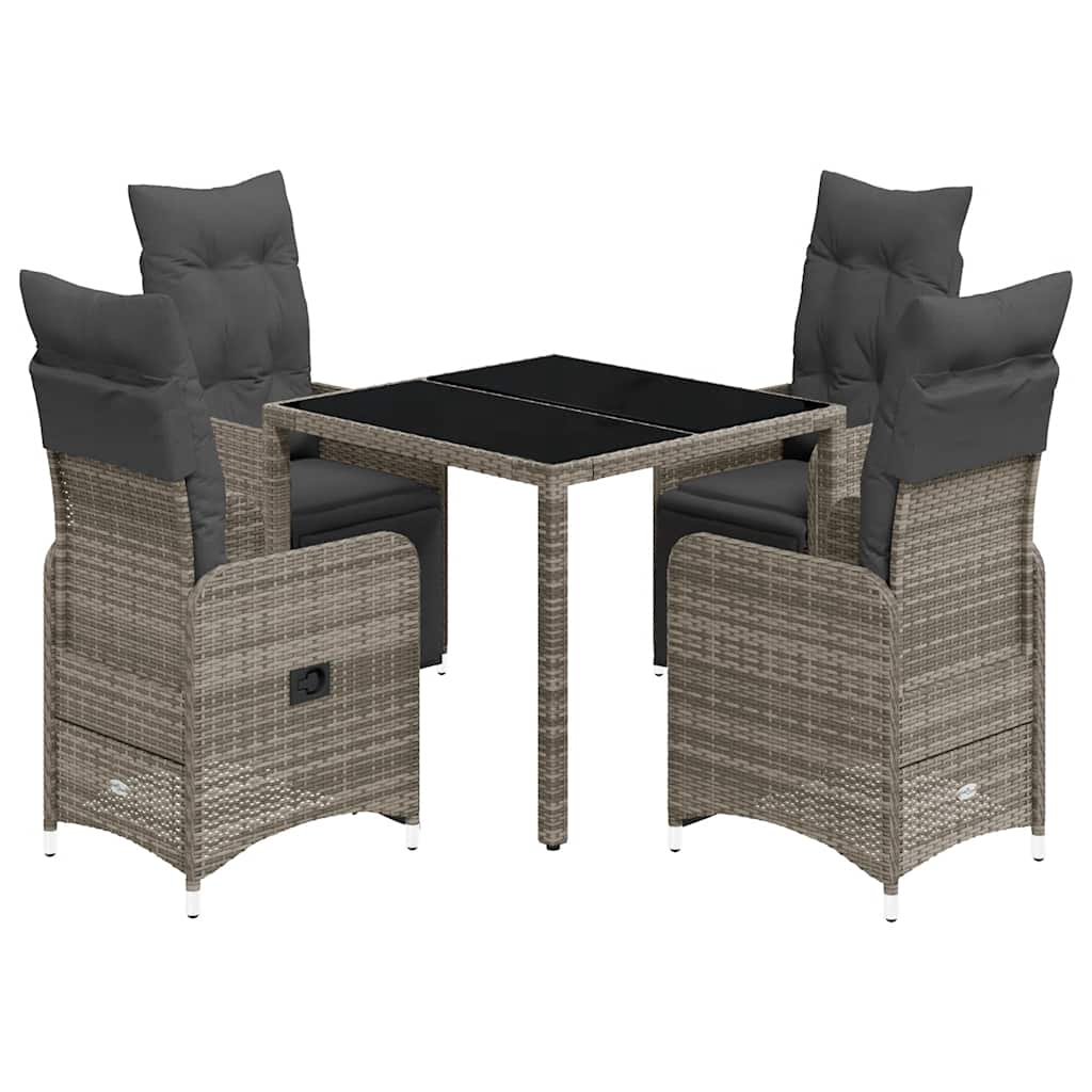 vidaXL Set bistro de grădină cu perne, 5 piese, gri, poliratan vidaXL Set bistro de grădină cu perne, 5 piese, gri, poliratan