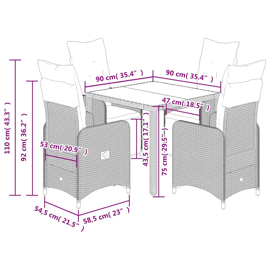 vidaXL Set bistro de grădină cu perne, 5 piese, gri, poliratan vidaXL Set bistro de grădină cu perne, 5 piese, gri, poliratan