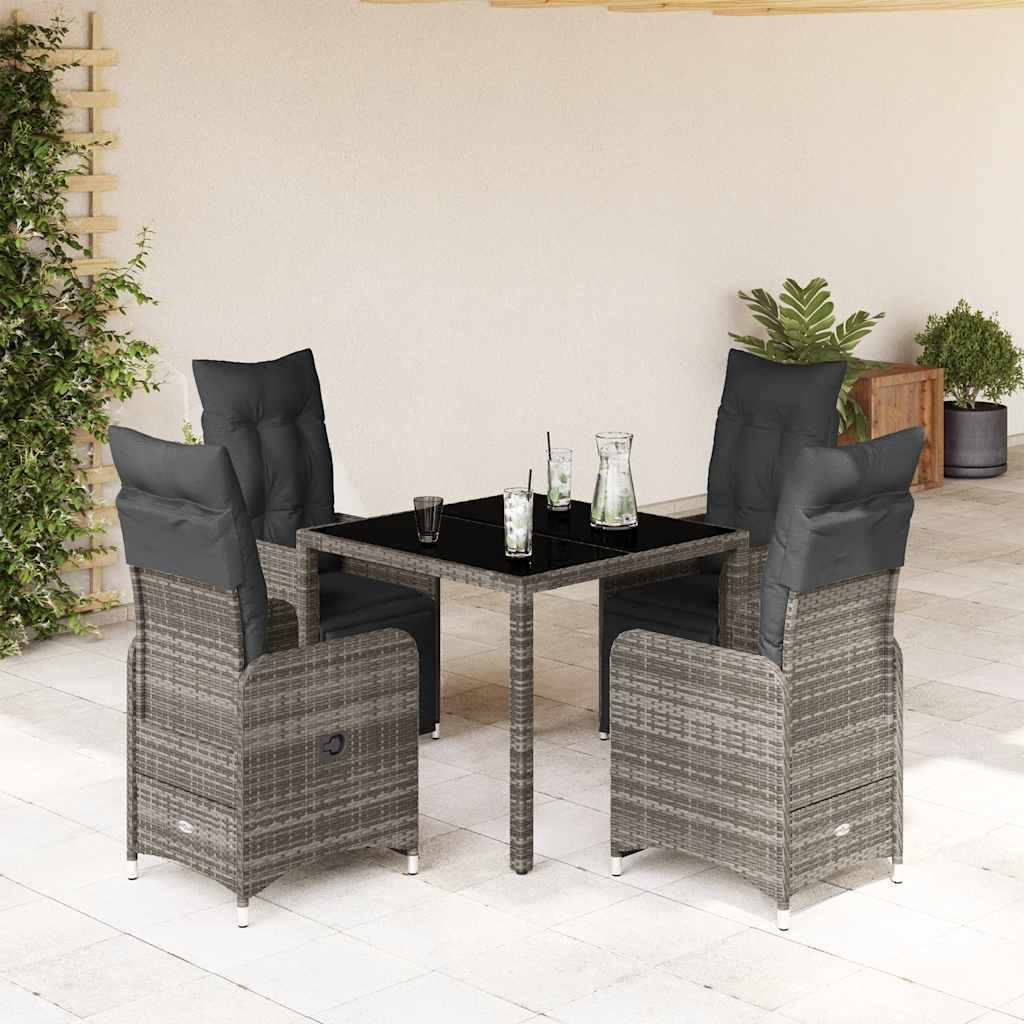 vidaXL Set bistro de grădină cu perne, 5 piese, gri, poliratan vidaXL Set bistro de grădină cu perne, 5 piese, gri, poliratan