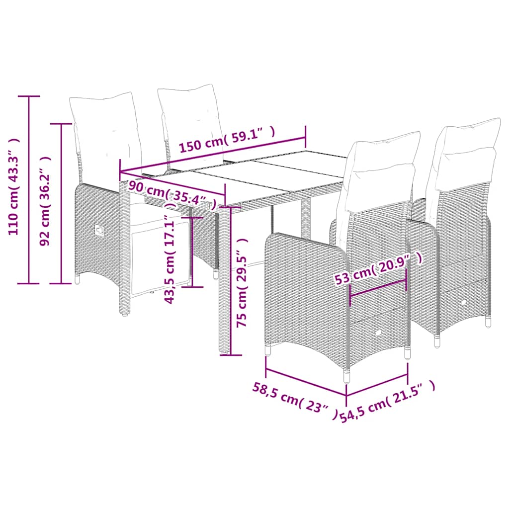 vidaXL Set bistro de grădină cu perne, 5 piese, gri, poliratan vidaXL Set bistro de grădină cu perne, 5 piese, gri, poliratan