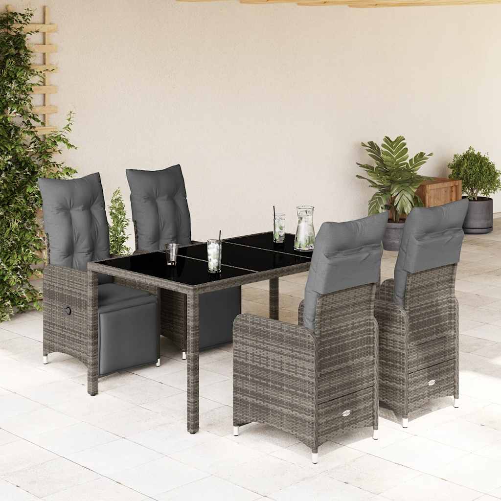 vidaXL Set bistro de grădină cu perne, 5 piese, gri, poliratan vidaXL Set bistro de grădină cu perne, 5 piese, gri, poliratan