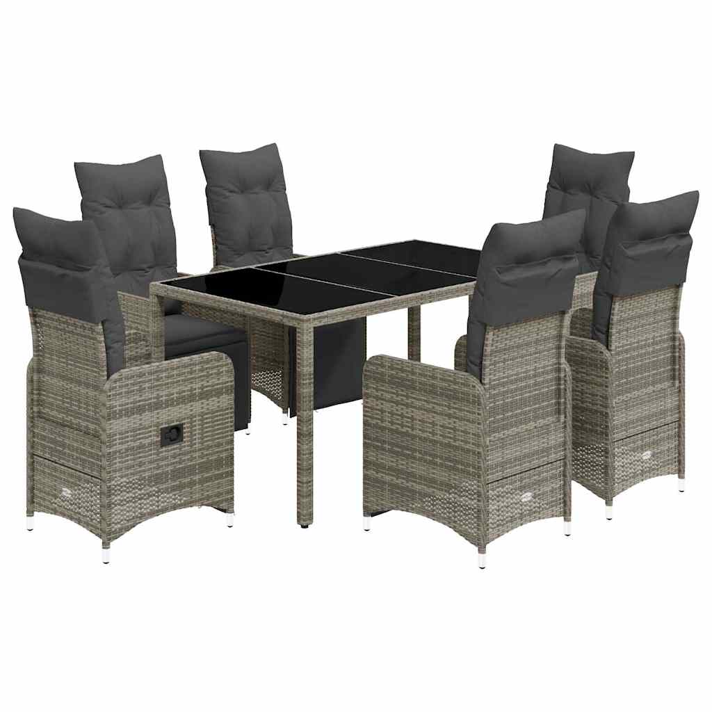 vidaXL Set bistro de grădină cu perne, 7 piese, gri, poliratan vidaXL Set bistro de grădină cu perne, 7 piese, gri, poliratan