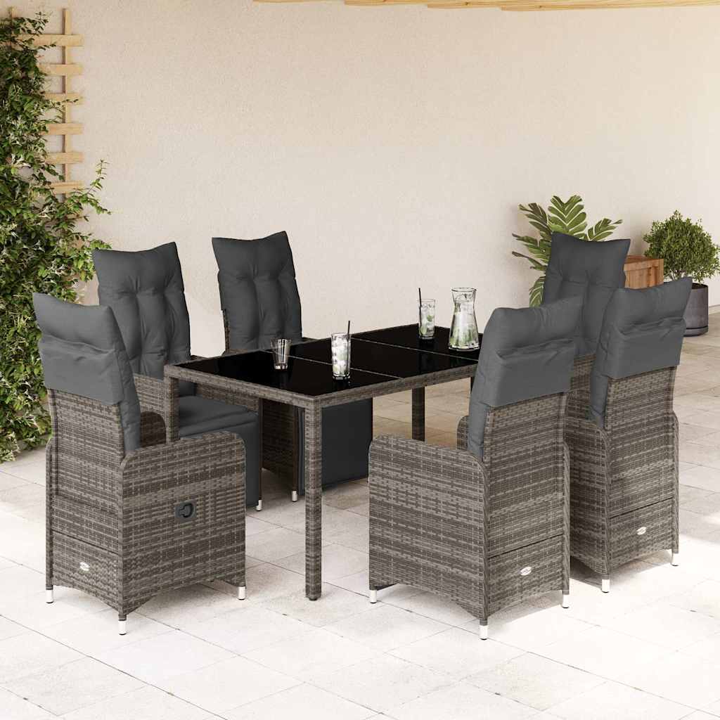 vidaXL Set bistro de grădină cu perne, 7 piese, gri, poliratan vidaXL Set bistro de grădină cu perne, 7 piese, gri, poliratan