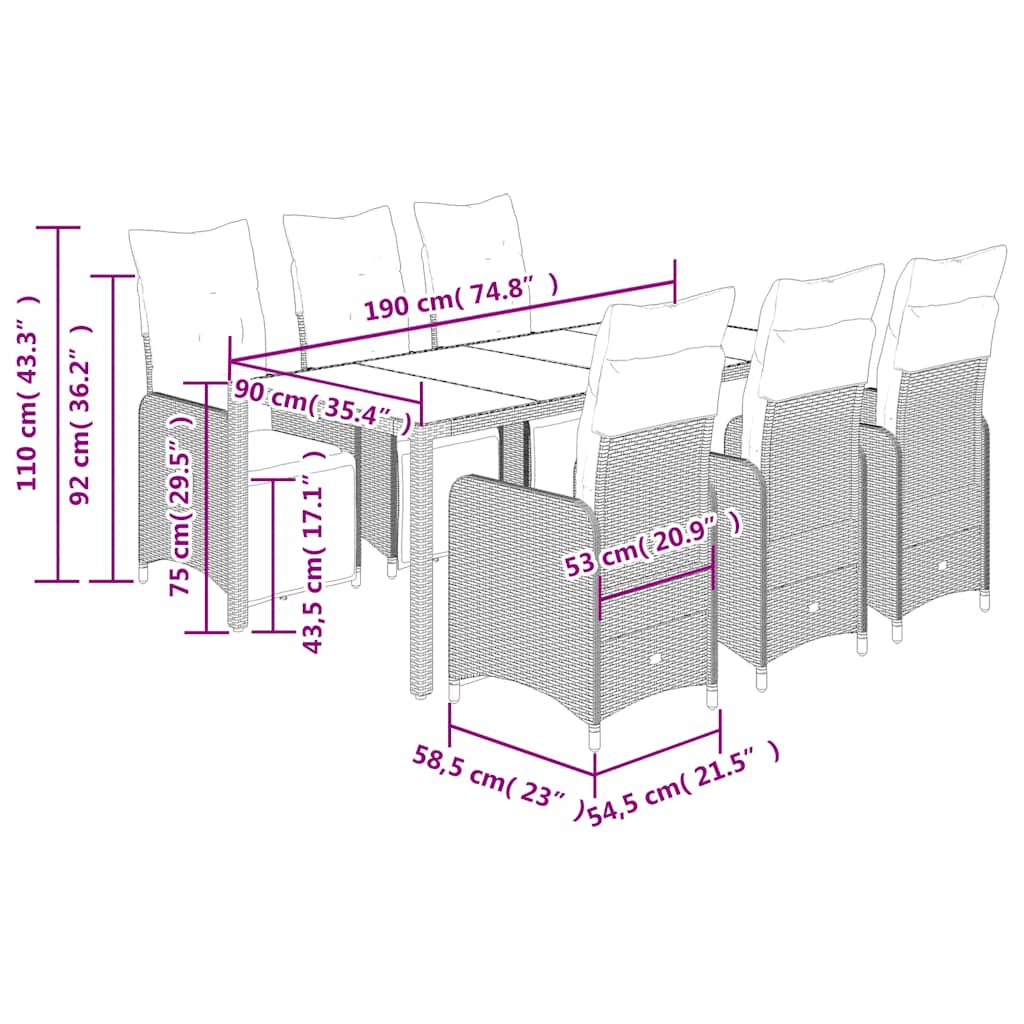 vidaXL Set bistro de grădină cu perne, 7 piese, gri, poliratan vidaXL Set bistro de grădină cu perne, 7 piese, gri, poliratan