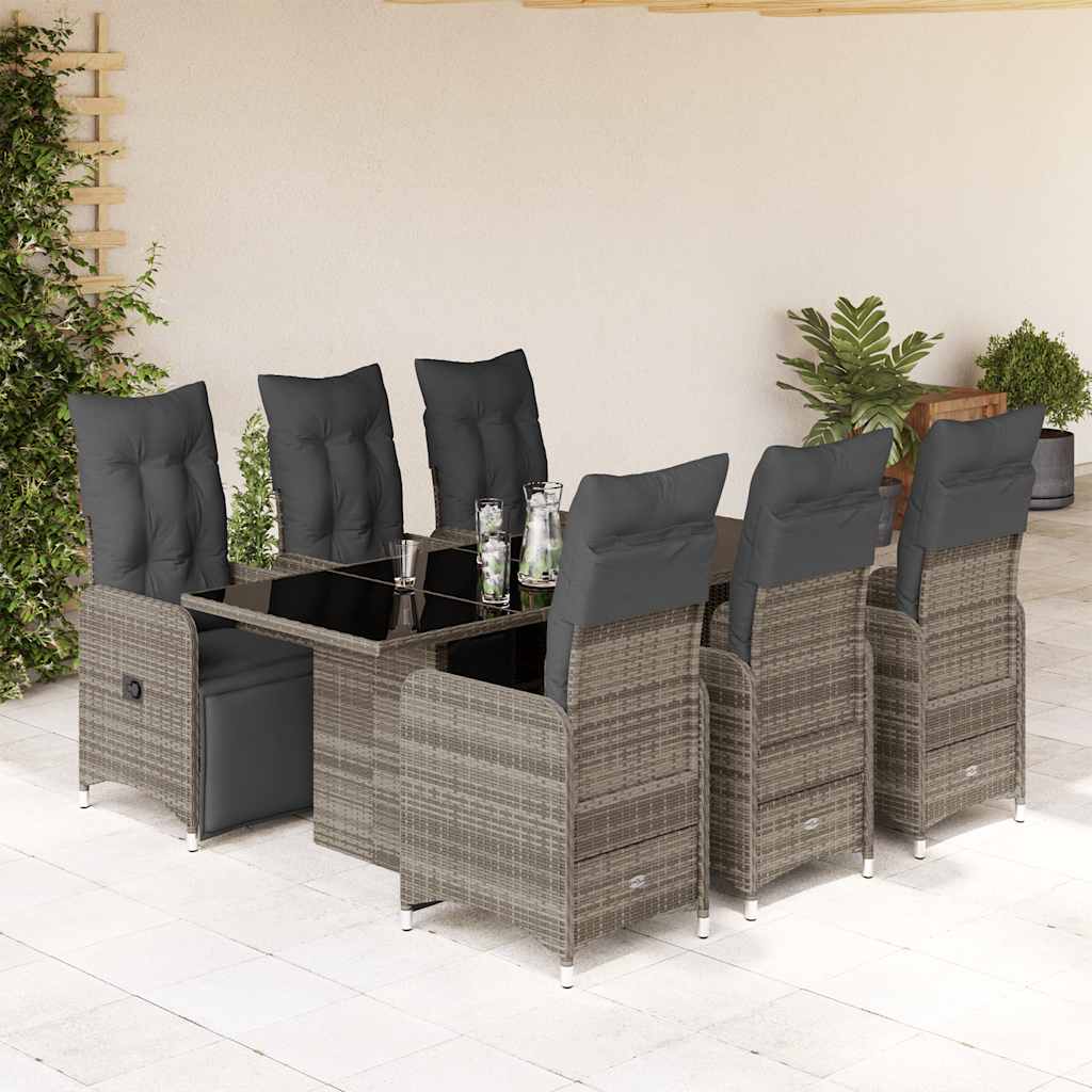 vidaXL Set bistro de grădină cu perne, 7 piese, gri, poliratan vidaXL Set bistro de grădină cu perne, 7 piese, gri, poliratan
