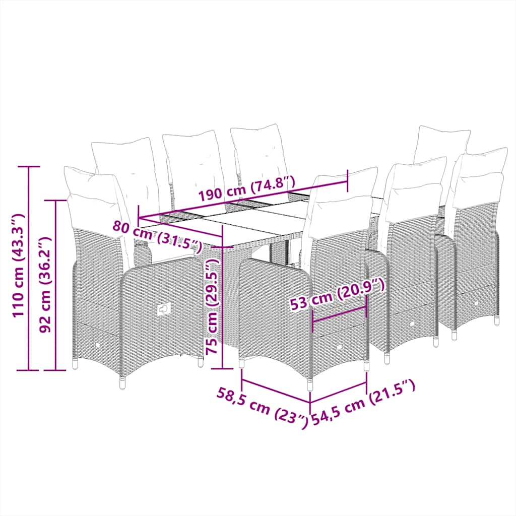 vidaXL Set bistro de grădină cu perne, 9 piese, gri, poliratan vidaXL Set bistro de grădină cu perne, 9 piese, gri, poliratan