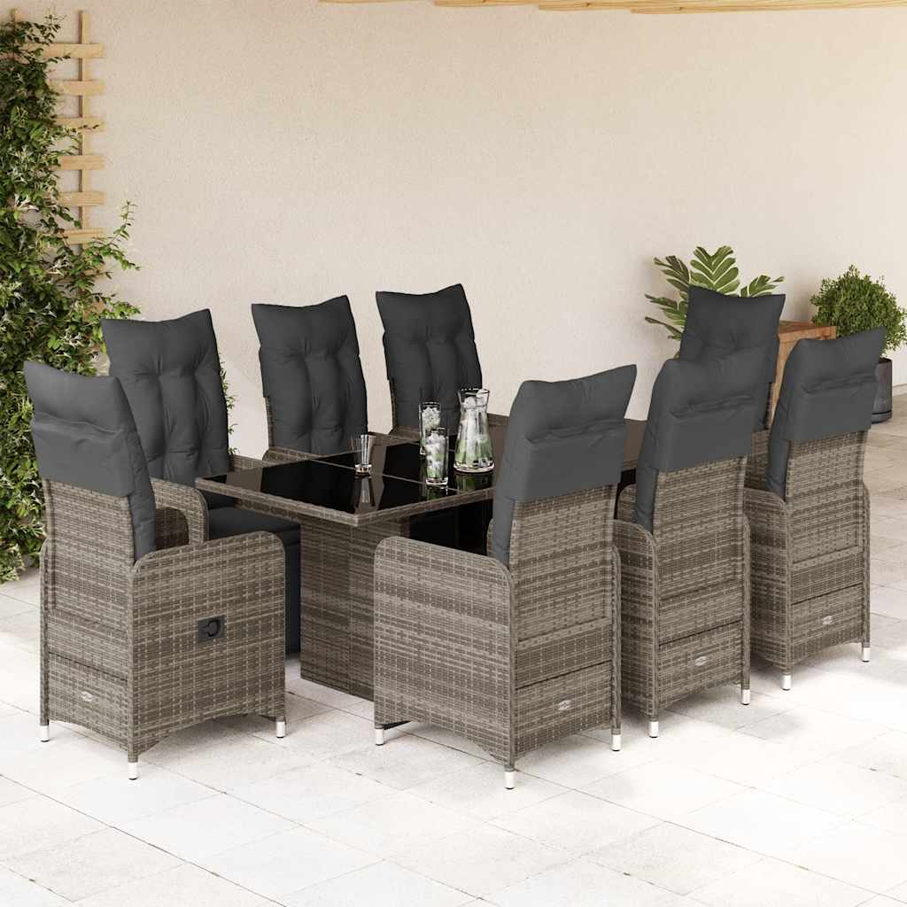vidaXL Set bistro de grădină cu perne, 9 piese, gri, poliratan vidaXL Set bistro de grădină cu perne, 9 piese, gri, poliratan