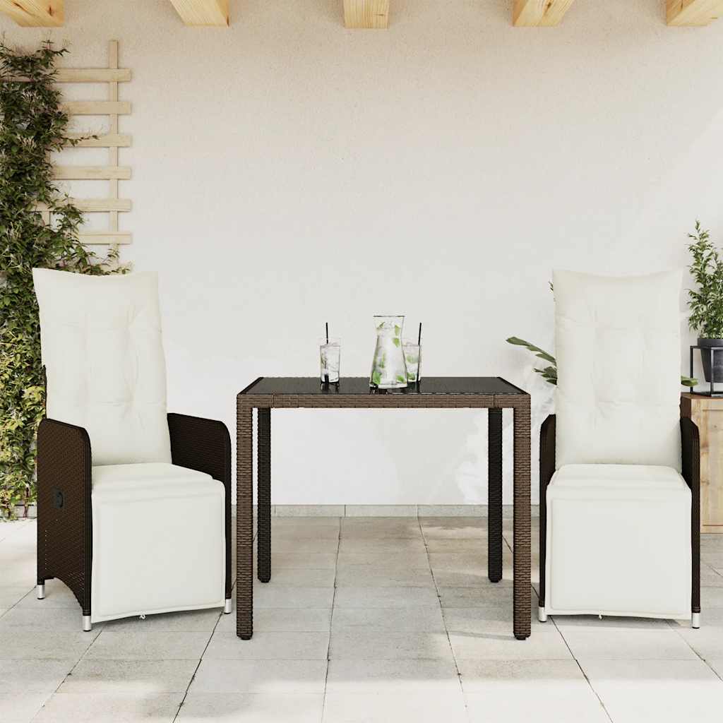 vidaXL Set bistro de grădină, 3 piese, cu perne, maro, poliratan vidaXL Set bistro de grădină, 3 piese, cu perne, maro, poliratan