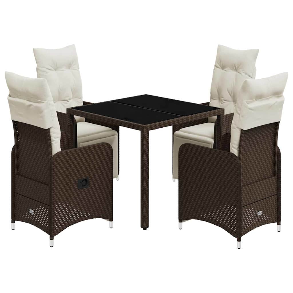 vidaXL Set bistro de grădină, 5 piese, cu perne, maro, poliratan vidaXL Set bistro de grădină, 5 piese, cu perne, maro, poliratan