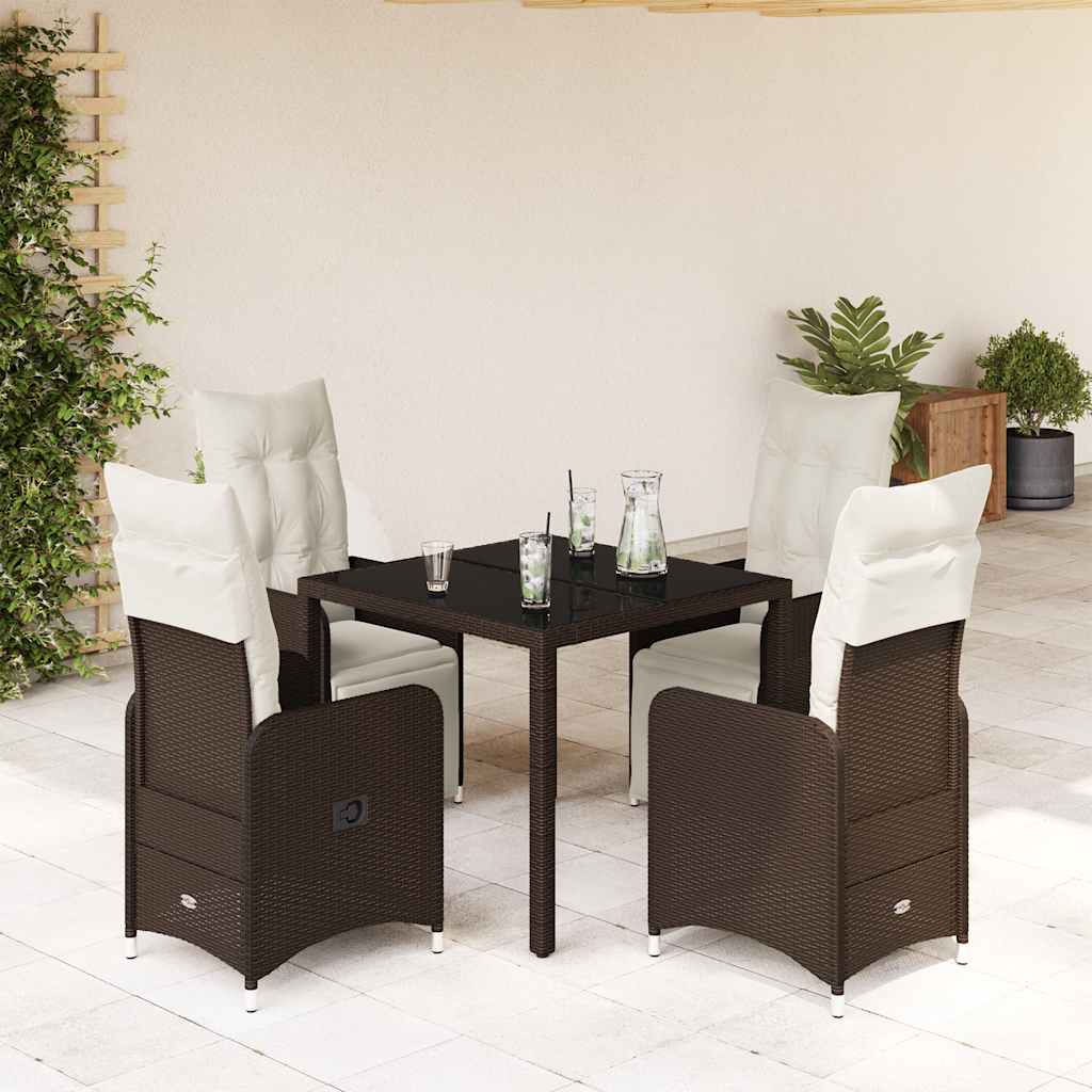 vidaXL Set bistro de grădină, 5 piese, cu perne, maro, poliratan vidaXL Set bistro de grădină, 5 piese, cu perne, maro, poliratan