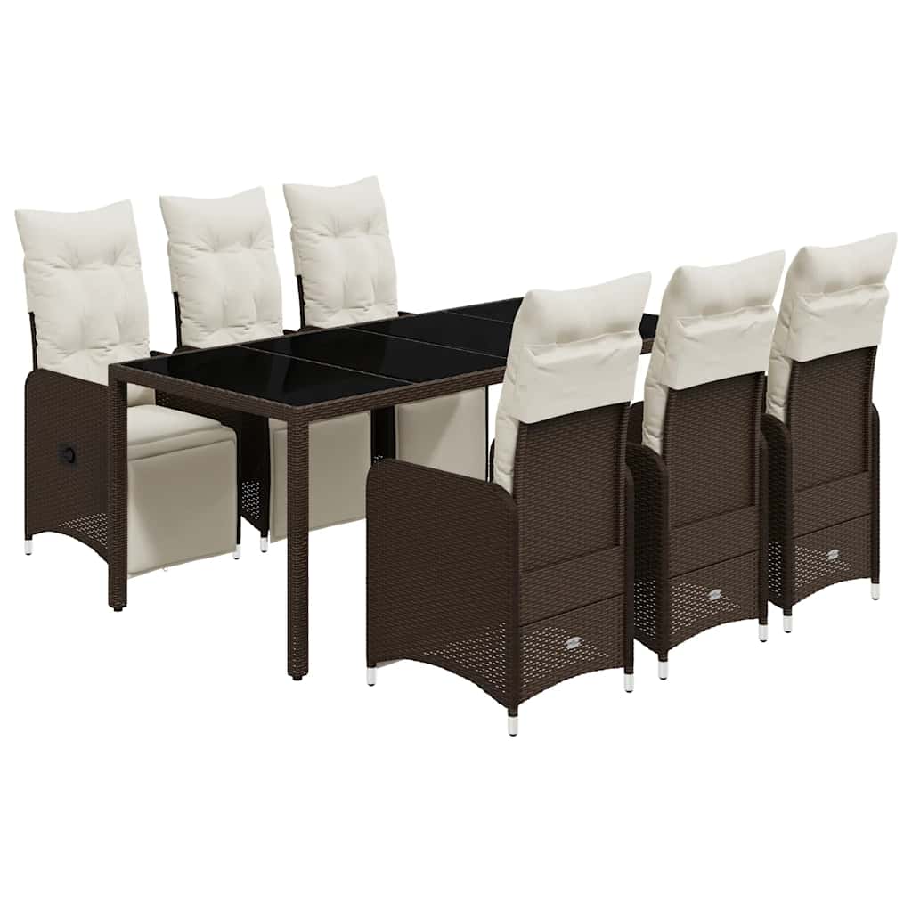 vidaXL Set bistro de grădină cu perne, 7 piese, maro, poliratan vidaXL Set bistro de grădină cu perne, 7 piese, maro, poliratan