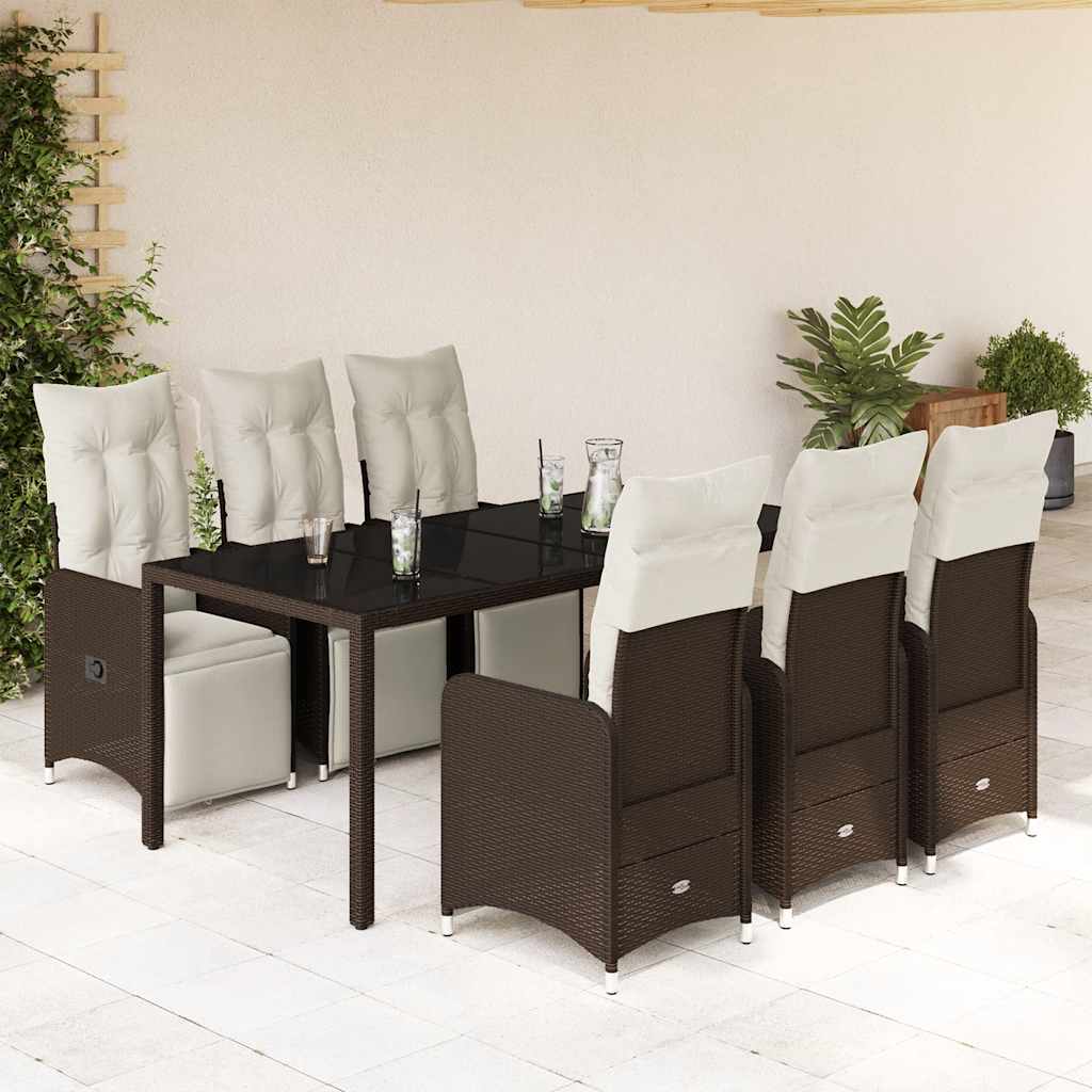 vidaXL Set bistro de grădină cu perne, 7 piese, maro, poliratan vidaXL Set bistro de grădină cu perne, 7 piese, maro, poliratan