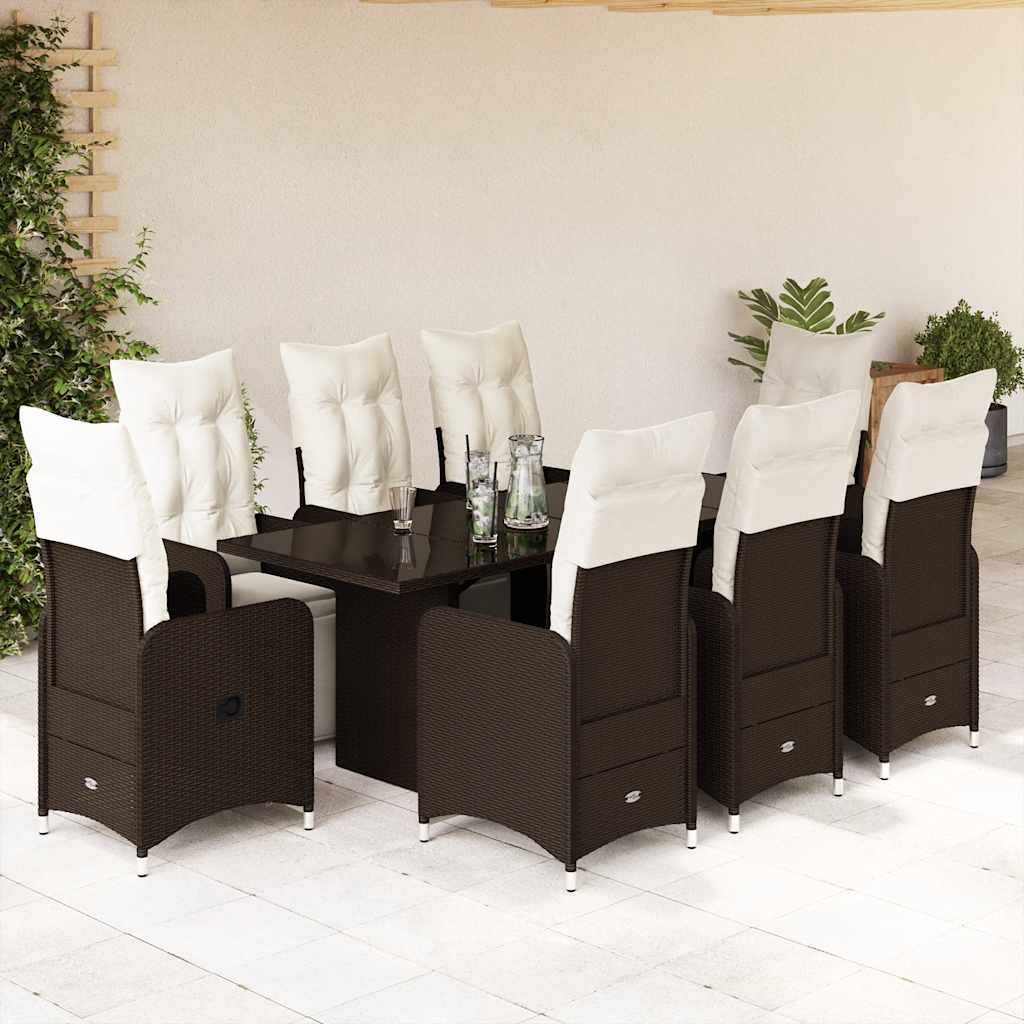 vidaXL Set bistro de grădină cu perne, 9 piese, maro, poliratan vidaXL Set bistro de grădină cu perne, 9 piese, maro, poliratan