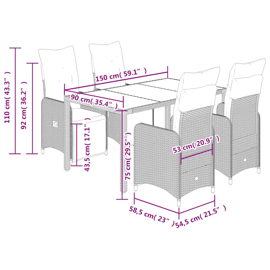 vidaXL Set bistro de grădină, 5 piese, cu perne, maro, poliratan vidaXL Set bistro de grădină, 5 piese, cu perne, maro, poliratan