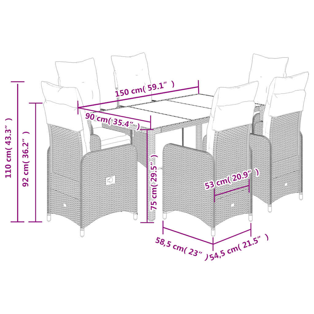 vidaXL Set bistro de grădină cu perne, 7 piese, maro, poliratan vidaXL Set bistro de grădină cu perne, 7 piese, maro, poliratan