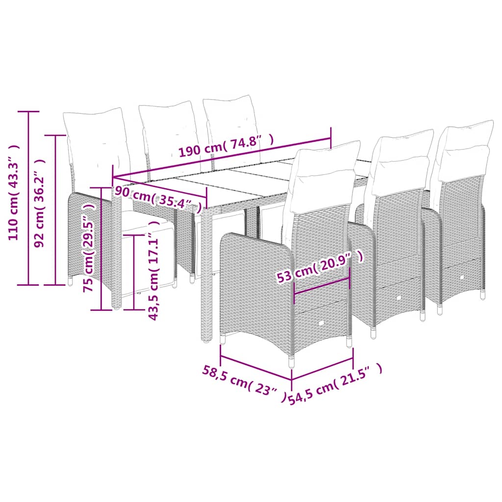 vidaXL Set bistro de grădină cu perne, 7 piese, maro, poliratan vidaXL Set bistro de grădină cu perne, 7 piese, maro, poliratan