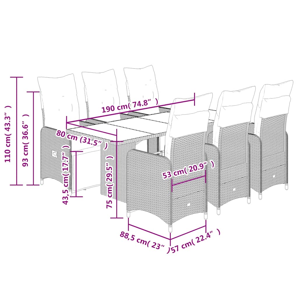 vidaXL Set bistro de grădină cu perne, 7 piese, maro, poliratan vidaXL Set bistro de grădină cu perne, 7 piese, maro, poliratan