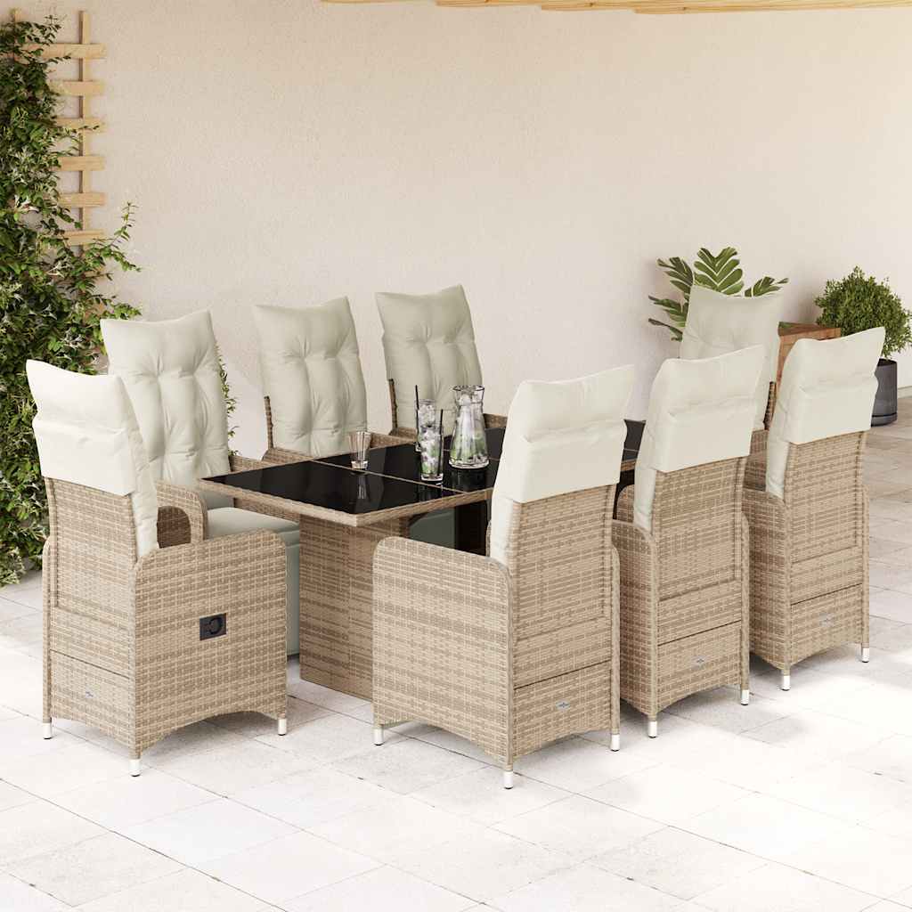 vidaXL Set bistro de grădină cu perne, 9 piese, maro, poliratan vidaXL Set bistro de grădină cu perne, 9 piese, maro, poliratan