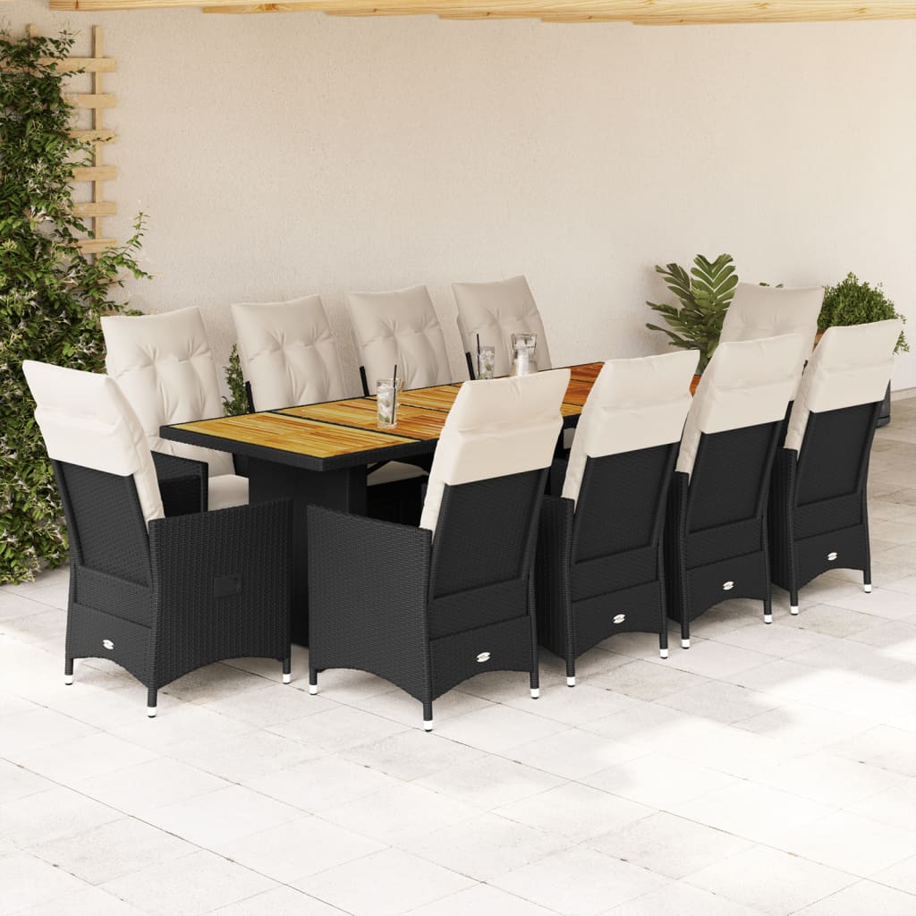 vidaXL Set bistro de grădină, 11 piese, cu perne, negru, poliratan vidaXL Set bistro de grădină, 11 piese, cu perne, negru, poliratan