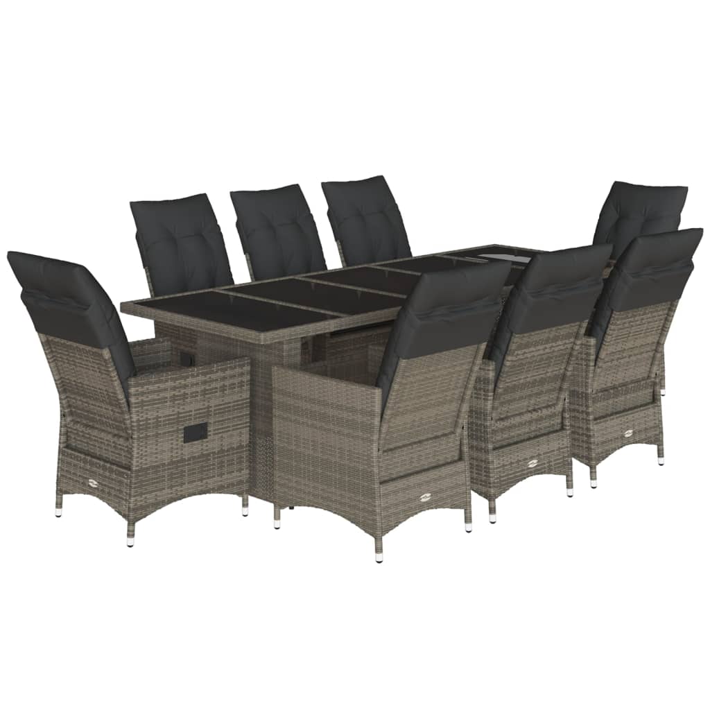 vidaXL Set bistro de grădină cu perne, 9 piese, gri, poliratan vidaXL Set bistro de grădină cu perne, 9 piese, gri, poliratan