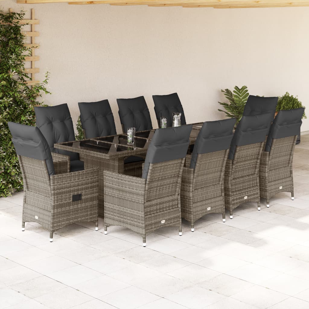 vidaXL Set bistro de grădină cu perne, 11 piese, gri, poliratan vidaXL Set bistro de grădină cu perne, 11 piese, gri, poliratan