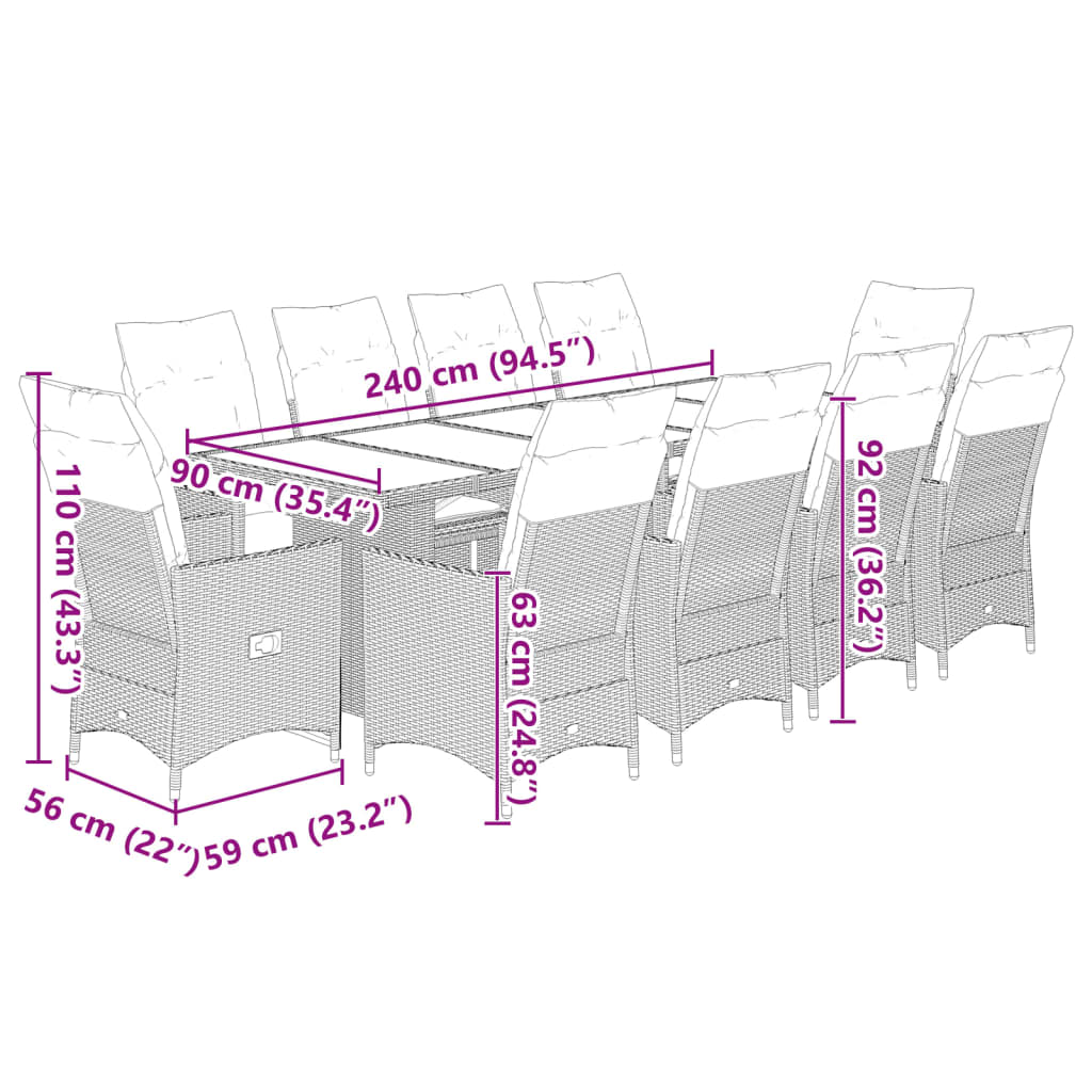 vidaXL Set bistro de grădină cu perne, 11 piese, maro, poliratan vidaXL Set bistro de grădină cu perne, 11 piese, maro, poliratan