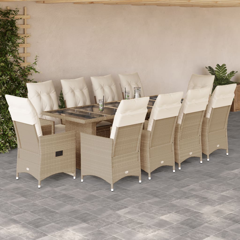 vidaXL Set bistro de grădină, 11 piese, cu perne, bej, poliratan vidaXL Set bistro de grădină, 11 piese, cu perne, bej, poliratan