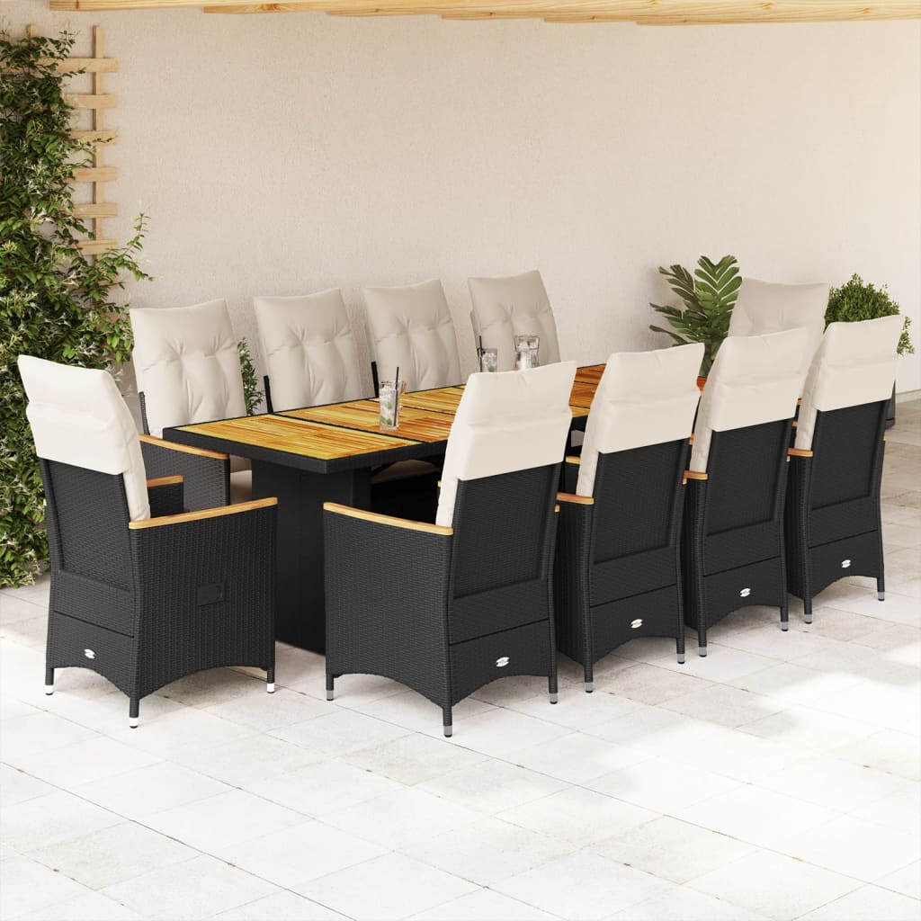 vidaXL Set bistro de grădină, 11 piese, cu perne, negru, poliratan vidaXL Set bistro de grădină, 11 piese, cu perne, negru, poliratan