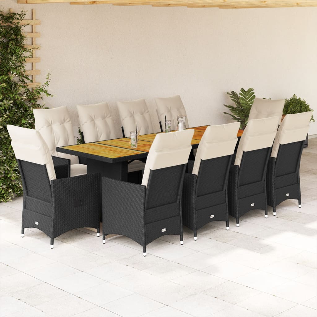 vidaXL Set bistro de grădină, 11 piese, cu perne, negru, poliratan vidaXL Set bistro de grădină, 11 piese, cu perne, negru, poliratan