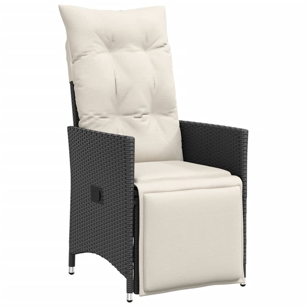 vidaXL Set bistro de grădină, 9 piese, cu perne, negru, poliratan